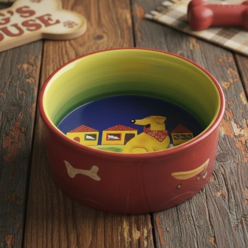 Naylor Designs 6" Ceramic  Bowl  Hand Painted Henriksen Cat and Dog Bowl